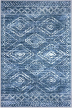 KILOCOCO Boho Entryway Rug 3x5 Area Rug Washable Non Slip Printed Throw Rugs Soft for Kitchen Living Room Dining Bedroom Geometric Moroccan Carpet, Stonewashed Blue