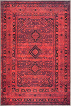 Bloom Rugs Washable Non-Slip 3' x 5' Rug - Red Traditional Bordered Area Rug for Living Room, Bedroom, Dining Room, and Kitchen - Exact Size: 3' x 5'