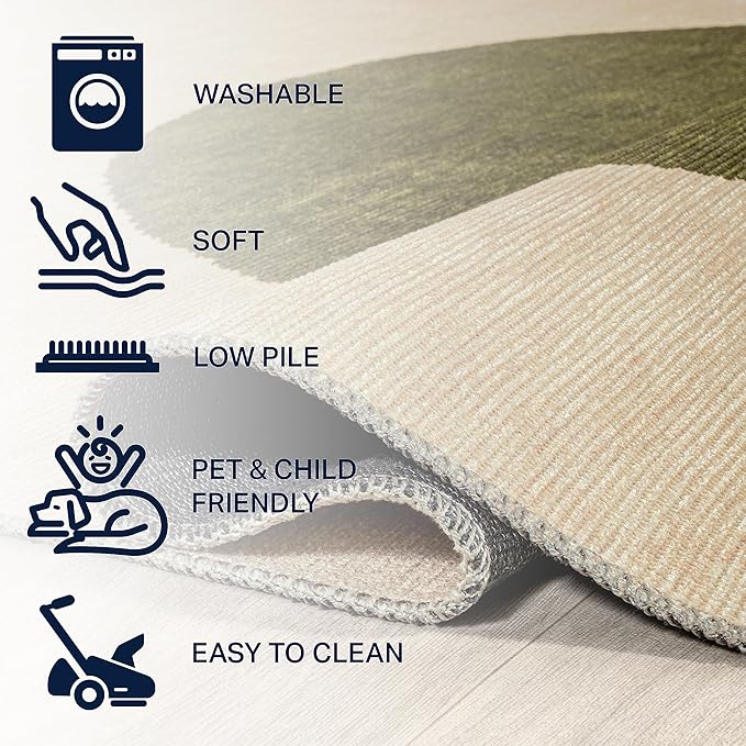 JONATHAN Y Machine Washable Cream/Green Indoor Area Rug 8X10 ft, Cirkel Minimalist Geometric Dot for Living Room, Bedroom, Kitchen, Office, Easy-Cleaning, Pet-Friendly, Non-Shedding WSH113C-8