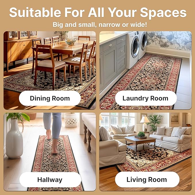Well Woven Barclay Collection Medallion Kashan Black 6x9 Area Rug - for Living Room, Bedroom, and Dining Room