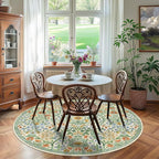 Round Rug 6ft Grass Green Washable Floral Circle Rug,Vintage Boho Botanical Round Area Rugs, Non-Slip Soft Low-Pile Circular Carpet for Bedroom,Kids Room,College Dorm,Home Decor