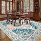 YJ.GWL Area Rugs for Living Room 8x10 Machine Washable Rugs, Non Slip Floral Vintage Rug Indoor Carpet, Stain Resistant Large Rug for Bedroom Dining Room, Dark Blue