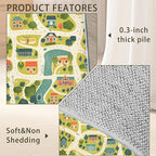 Cute Map Cars Washable 5x7 Area Rugs for Living Room, Thin Low Pile Contemporary Carpet, Non-Slip Base Lightweight Rug