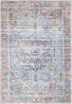 Bloom Rugs Washable Non-Slip 6' x 9' Rug - Light Pink/Light Blue Traditional Medallion Area Rug for Living Room, Bedroom, Dining Room, and Kitchen - Exact Size: 6' x 9'