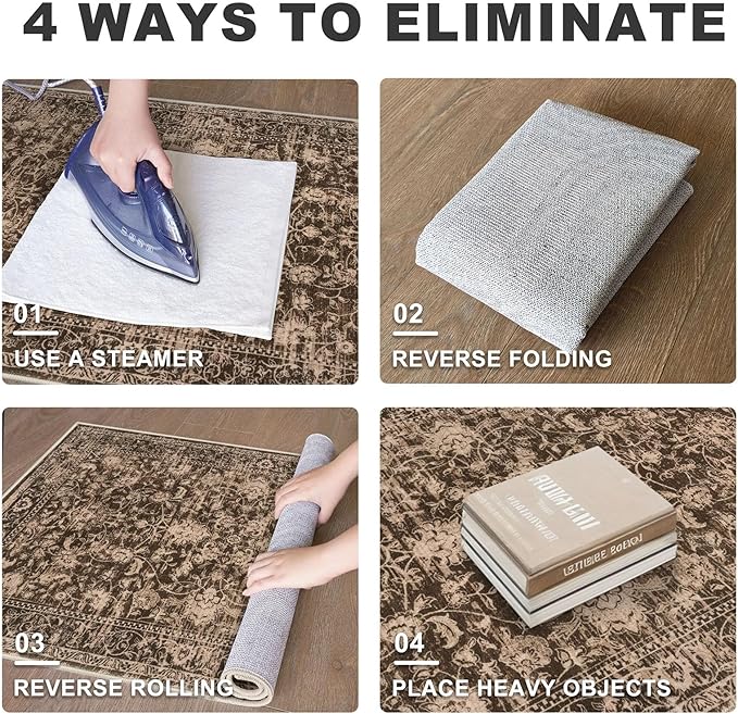 KILOCOCO Small Area Rug 2x3 Entryway Rugs Washable Rug Printed Vintage Floral Non-Slip Kitchen Rug Indoor Door Mat, Accent Throw Small Rugs for Laundry Room Bedroom Entrance, Rust Brown Red