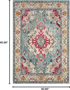 SAFAVIEH Monaco Collection Area Rug - 5'1" x 7'7", Light Blue & Fuchsia, Boho Chic Medallion Distressed Design, Non-Shedding & Easy Care, Ideal for High Traffic Areas in Living Room, Bedroom (MNC243J)
