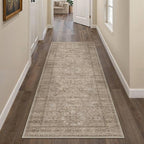 HUGEAR Washable Hallway 2x6 Runner Rugs Retro Brown Vintage Distressed Non Slip Stain Resistant Low Pile Neutral Throw Carpet for Bedside Kitchen Entryway Home Decor