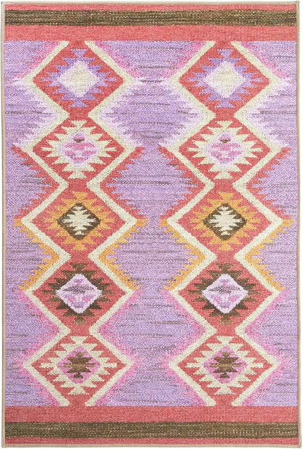 Dash & Albert Rhapsody Spice Machine Washable Rug, 2 X 3 Feet, Red/Purple Graphic Pattern - Premium Luxury Hotel Quality Soft Breathable Hypoallergenic Machine Washable Easy Care All Season