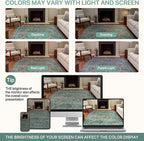 Bavni 8x10 Area Rugs for Living Room, Machine Washable Rug Non Slip, Vintage Chenille Distressed Print Carpet, Large Low Pile Ultra-Thin Lightweight Rugs for Bedroom, Dining Room, Home, Office, Cyan