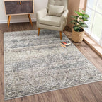 Bloom Rugs Caria Washable Non-Slip 8x10 Rug - Beige Brown/Teal Traditional Area Rug for Living Room, Bedroom, Dining Room, and Kitchen - Exact Size: 7'8" x 10'