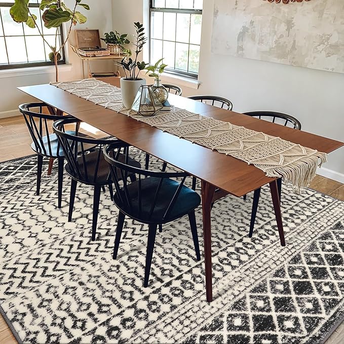 Moroccan 8x10 Area Rug, Soft Non-Slip Vintage Living Room Rugs for Bedroom Aesthetic, Low-Pile Washable Distressed Dining Room Rugs for Living Room Nursery Classroom Dorm Apartment
