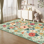DUKINO 9x12 Area Rug, Floral Rugs for Living Room, Lightweight Non Slip Washable Rug, Indoor Low Pile & Non-Shedding Boho Design Rugs for Bedroom, Living Room, Dining Room,Green