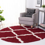 SAFAVIEH Dallas Shag Collection Area Rug - 6' Round, Red & Ivory, Trellis Design, Non-Shedding & Easy Care, 1.5-inch Thick Ideal for High Traffic Areas in Living Room, Bedroom (SGD257Q)