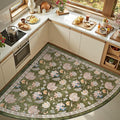 jinchan Elora Floral Corner Rug for Living Room Washable Bedroom Rug Vintage Romance Design Non Slip Quarter Circle Lightweight Low-Pile Throw Carpet for Reading Nook Playroom,6ft Radius, Green