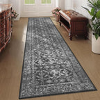 2x10 Hallway Washable Runner Rug Vintage Boho Extra Long Runners for Kitchen, Bathroom, Distressed Floral Floor Mat Non-Slip Farmhouse Carpet, Black