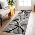 Rugshop Wavy Circles Design Runner Rug, Carpet with Jute Backing for Hallway or Entryway, Gray, 2'7" x 6'
