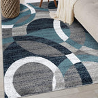 Rugshop Blue Modern Geometric Indoor Small Area Rug, Overlapping Circle Pattern, Fade Resistant, Non-Shedding, for Bedroom, Home Office and Reading Nook, 3'3" x 5'
