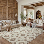 Ivory Brown 6x9 Area Rug Washable Living Room Moroccan Shag Carpet Non Slip Soft Neutral Boho Plush Pile Large Throw Rug for Office Bedroom Dining Room Playroom