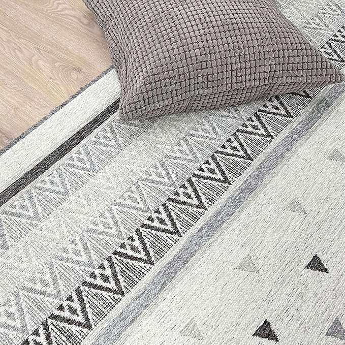 Alfa Rich 4x6 Gray Off White Washable Area Rugs for Living Room Bedroom Kitchen Dining Cotton Rug
