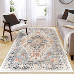 Enkor Area Soft Rugs 4x6 Washable Non Slip Boho Floor Rugs for Living Room Bedroom, Vintage Style Farmhouse Mat for Kitchen Entryway Orange & Black