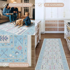 Fame Living Cream Blue Oushak Rug, Modern, Vintage, Turkish, Eclectic, Floral, Pastel, Washable, Extra Large Area Rugs for Living Room, Dining, Bedroom, Lounge, 9'x12'