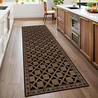 Minimalist Checkered Runner Rug, 1.3x7ft, Brown Checkerboard Floor Mat, Floral Print Hallway Kitchen Runners Rugs, Washable Breathable Reduce Noise Room Decor Carpet for Bedroom Foyer