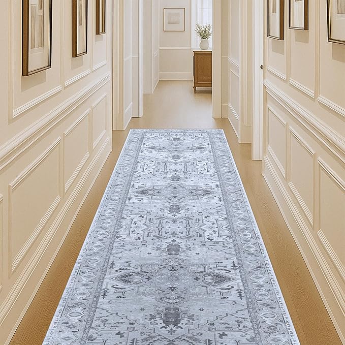 Washable Area Rug. Modern Farmhouse. Vintage. Turkish. Bohemian. Distressed. Oriental. Traditional. Rugs for Living Room. Dining. Bedroom. Office. Entryway. Foyer. (861GG, 2'5" x 13')