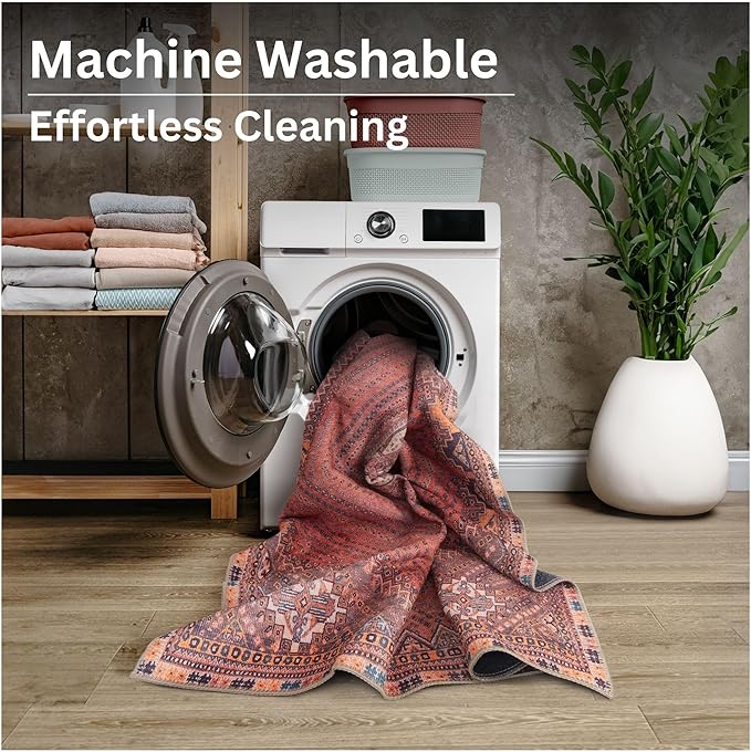 Bloom Rugs Washable Non-Slip 9' x 12' Rug - Red/Multicolor Traditional Bordered Area Rug for Living Room, Bedroom, Dining Room, and Kitchen - Exact Size: 9' x 12'
