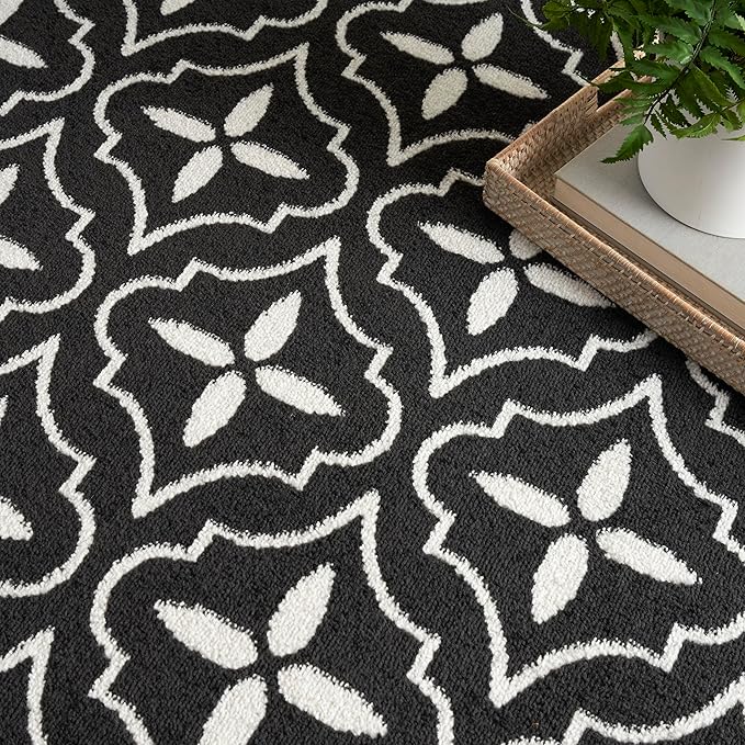 Nourison Home Nourison Essentials Black Ivory 2'2" x 7'6" Area Rug - Easy Clean, Non Shedding, Bed Room, Living Room, Dining Room, Kitchen (8' Runner)