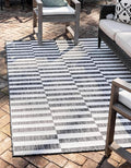 Unique Loom Outdoor Striped Collection Classic Stripes, Transitional Indoor & Outdoor Area Rug (8' 0 x 11' 0 Rectangular, Charcoal/ Ivory)