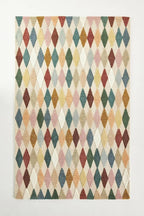Hand-Tufted Wool Rug with Multicolor Diamond Pattern (8x12 Ft) - Modern Geometric Accent Rug for Living Room, Bedroom, or Office, Ivory Base