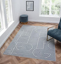 Annabel Modern Geometric Area Rug for Living Room, 5x7 Contemporary Arched and Linear Blue Rug, High-Low Pile Stain Resistant Carpet for Bedroom, Dining Room or Kitchen (5' x 7', Blue)