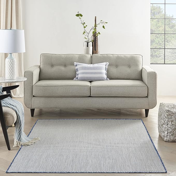 Nourison Home Courtyard Ivory Blue 5' x 7' Area Rug - Easy Clean, Non Shedding, Bed Room, Living Room, Dining Room, Kitchen (5' x 7')