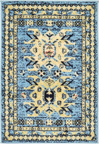 Unique Loom Taftan Collection Border Geometric Tribal Inspired Design Area Rug, 2 ft 2 in x 3 ft, Light Blue/Gold