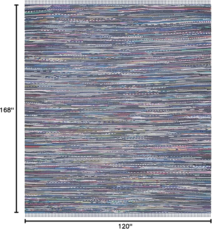 SAFAVIEH Rag Rug Collection Area Rug - 10' x 14', Purple & Multi, Handmade Boho Stripe Cotton, Ideal for High Traffic Areas in Living Room, Bedroom (RAR121D)