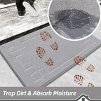 BEQHAUSE Door Mat 20" x 32", Non-Slip Door Mats Indoor Entryway Rugs Washable Low-Profile Absorbent and Stain Resist Floor Mats, Dog Door Mat for Front Back Door, Muddy Wet Shoes & Paws, Light Grey