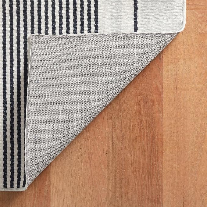 Dash & Albert Gunner Stripe Machine Washable Rug, 7.5 X 9.5 Feet, Grey Stripe Pattern - Premium Luxury Hotel Quality Soft Breathable Hypoallergenic Machine Washable Easy Care All Season Comfortable