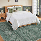 Nakagishi 7x9 Area Rugs Living Room: Washable Boho Large Neutral Soft Farmhouse Rug Stain Resistant Modern Indoor Floor Non-Slip Carpet for Bedroom Nursery Kids Playroom Office Dining Room Dorm- Green
