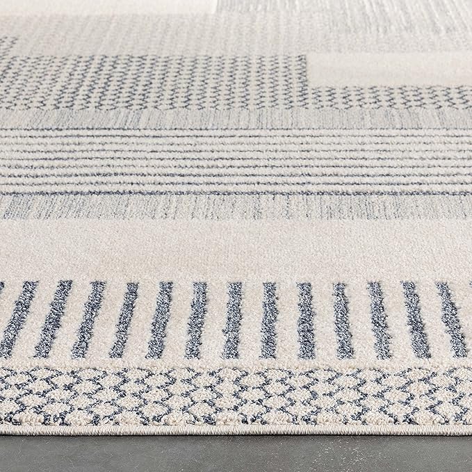 Well Woven Harlow Collection Briar Light Blue - Modern Tribal Minimalist Geometric 8x10 Area Rug - Ideal for Living Room, Dining Room & Bedroom - Durable, Stain Resistant & Easy to Clean