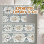 Boho Mandala Pattern 2.6x8ft Runner Rug Non Slip Washable Kitchen Runner Rug with Rubber Backing，Low-Pile Soft Washable Runner Rugs for Hallway Entryway Kitchen Bedroom Living Room Bathroom