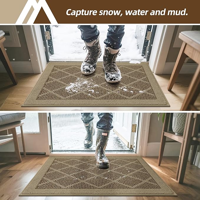 COSY HOMEER Non-Slip Door Mat 36"x60", Entryway Rugs Low Profile Absorbent Dirt Trapper Doormat for Front Entrance, Washable Polypropylene Entry Mat (Beige)