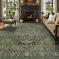 Kokia 6x9 Washable Area Rugs Dark Green with Vintage Orient Design Soft Rug for Living Room or Home Office Non-Slip Low Pile Stain Resistance Features Distressed Medallion Pattern