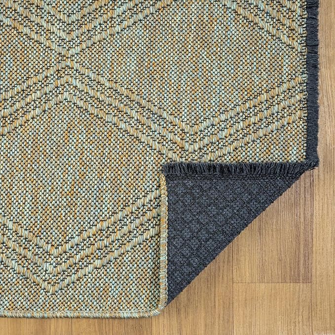LUXE WEAVERS Modern Farmhouse Green 6x9 Washable Area Rug, Anti-Slip Diamond Pattern Carpet