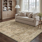 Brown Multi Area Rug 6x9 Vintage Washable Distressed Living Room Carpet Large Indoor Non Slip Traditional Medallion Retro Low Pile Accent Throw Rug Bedroom Kitchen Office Dining Room