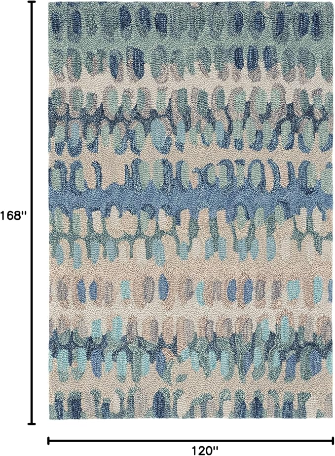 Dash & Albert Paint Chip Stone Hand Micro Hooked Wool Rug, 9.5 X 13.5 Feet, Blue/Green Geometric Pattern
