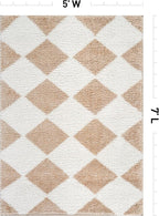Rugshop Diamond Wave Shag Area Rug Beige 5' x 7' Great for Bedrooms, Living Rooms, or Under Coffee Tables