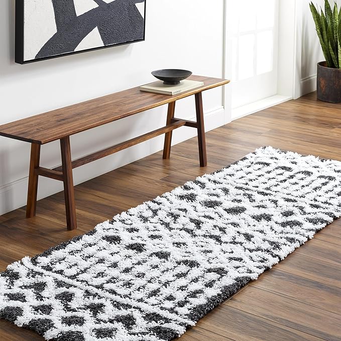 Livabliss Hapsburg Moroccan Shag Area Rug,6'7" x 9'6",Black/White
