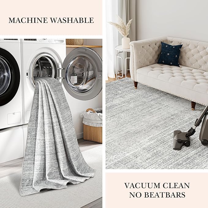 Valenrug Washable Rugs 2x6 - Stain Resistant 2x6 Area Rugs for Living Room, Non Slip Backing Large Area Rugs for Bedroom, Folable Machine Washable Area Rug (2'x6', Grey)