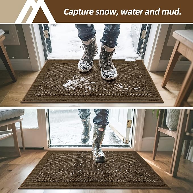 COSY HOMEER Non-Slip Door Mat 36"x60", Entryway Rugs Low Profile Absorbent Dirt Trapper Doormat for Front Entrance, Washable Polypropylene Entry Mat (Dark Brown)