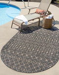 Unique Loom Outdoor Trellis Collection Area Rug - Tribal Trellis (3' 3" x 5' 3" Oval, Charcoal Gray/ Natural)